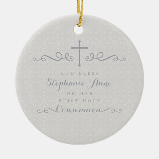 Kommune Verziertes Kreuz in Taupe Blumenmuster Keramik Ornament (Vorne)