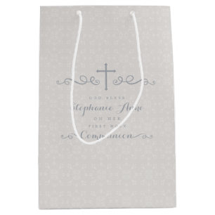 Kommune Verziertes Kreuz in Taupe Blumenmuster Mittlere Geschenktüte
