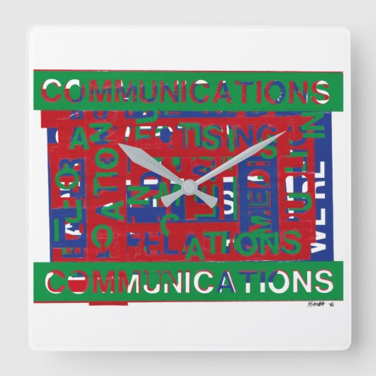 Kommunikationsaufschlüsselung Quadratische Wanduhr (Vorderseite)