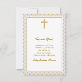 Kommunion Beige mit Gold Polka Dots Einladung