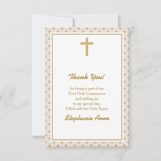 Kommunion Beige mit Gold Polka Dots Einladung (Vorderseite)