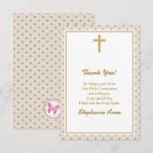 Kommunion Beige mit Gold Polka Dots Einladung (Vorne/Hinten)