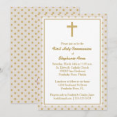 Kommunion Beige mit Gold Polka Dots Einladung (Vorne/Hinten)