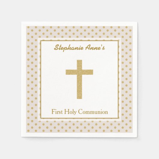 Kommunion Beige mit Gold Polka Dots Serviette (Vorderseite)