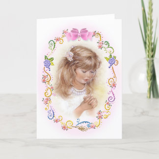 Kommunion, Bestätigungsmädchen mit Blumen Karte