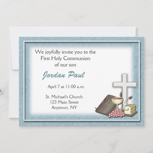 Kommunion Blauer Einladung (Vorderseite)