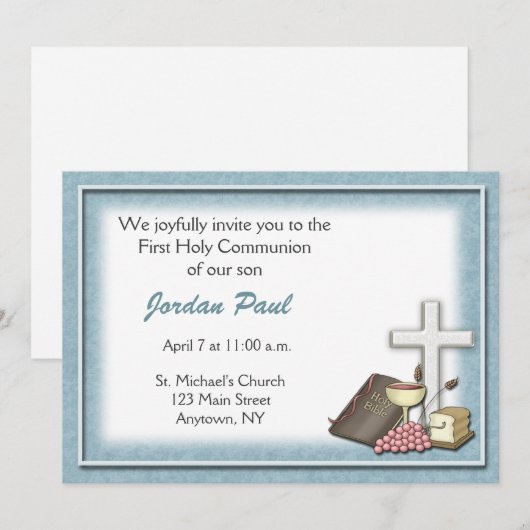 Kommunion Blauer Einladung (Vorne/Hinten)