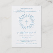 Kommunion Blauer Kranz und Kreuz Visitenkarte (Vorderseite)