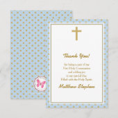 Kommunion Blue mit Gold Polka Dots Einladung (Vorne/Hinten)