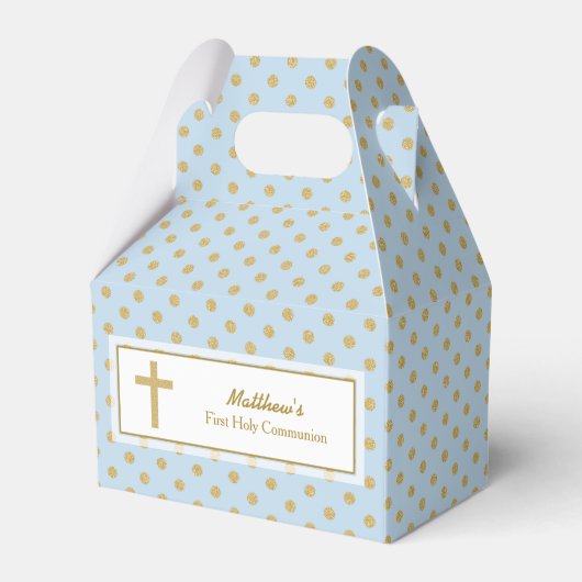 Kommunion Blue mit Gold Polka Dots Geschenkschachtel (Vorderseite)