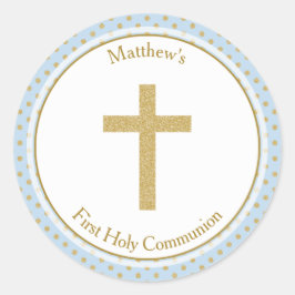 Kommunion Blue mit Gold Polka Dots Runder Aufkleber