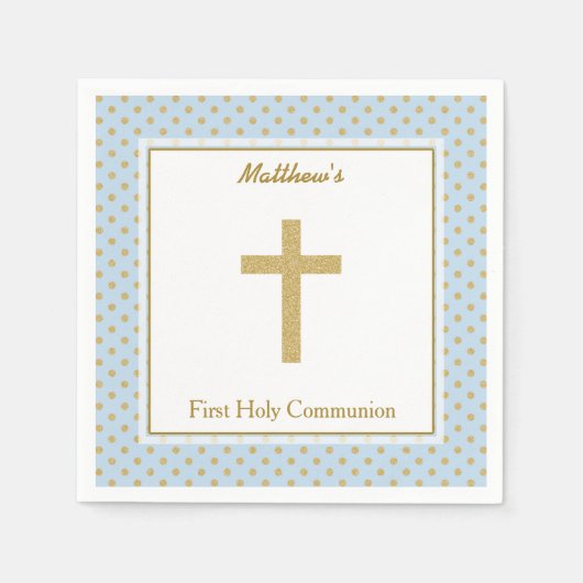 Kommunion Blue mit Gold Polka Dots Serviette (Vorderseite)