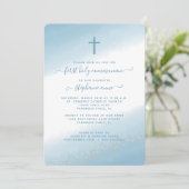 Kommunion Cross Blue Watercolor Einladung (Stehend Vorderseite)