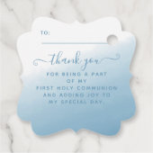 Kommunion Cross Blue Watercolor Gefältmarken Geschenkanhänger (Rückseite)