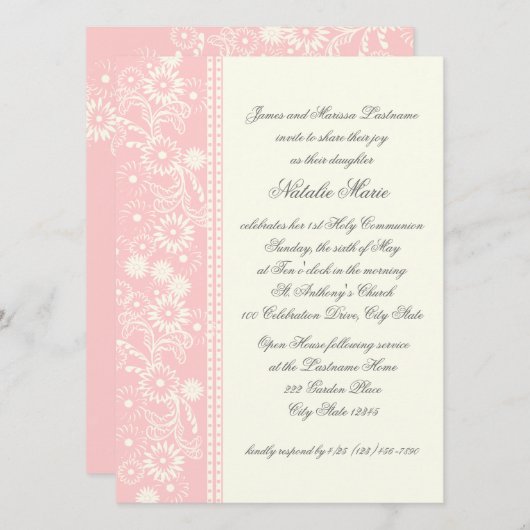 Kommunion Daisy Pink Einladung (Vorne/Hinten)