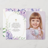 Kommunion des Lilac Floral Geometric Foto Vielen D Dankeskarte (Vorne/Hinten)