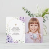Kommunion des Lilac Floral Geometric Foto Vielen D Dankeskarte (Stehend Vorderseite)
