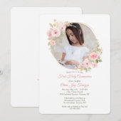 Kommunion des weichrosa blühenden Fotos Einladung (Vorne/Hinten)