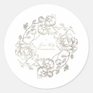 Kommunion Floral Gold Runder Aufkleber