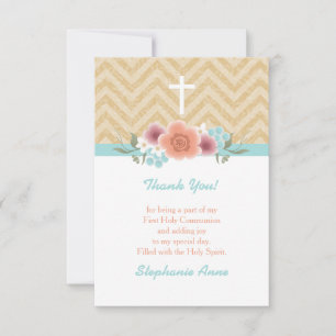 Kommunion Floral Swag in Gold und Aqua Einladung