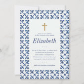 Kommunion für ihre blaumediterranen Fliesen Einladung (Vorderseite)