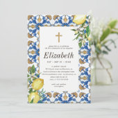 Kommunion für ihre Lemon mediterrane Fliesen Einladung (Stehend Vorderseite)