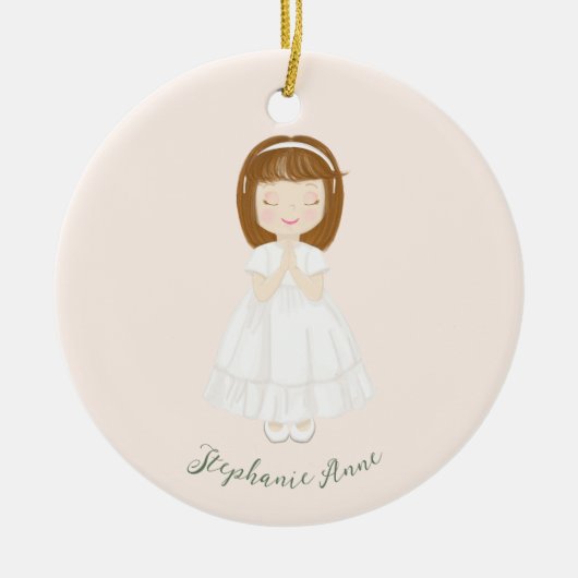 Kommunion Girl Praying Keramik Ornament (Vorne)