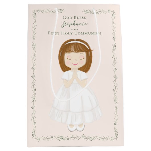 Kommunion Girl Praying Mittlere Geschenktüte (Vorderseite)