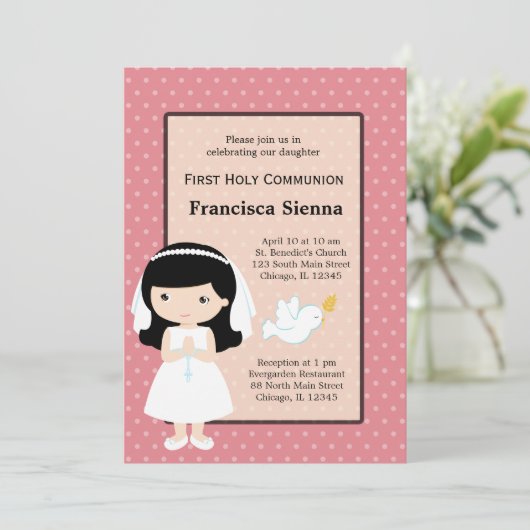 Kommunion Girl * Wählen Sie Ihre Hintergrundfarbe Einladung (Stehend Vorderseite)