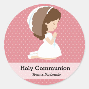 Kommunion Girl * Wählen Sie Ihre Hintergrundfarbe Runder Aufkleber