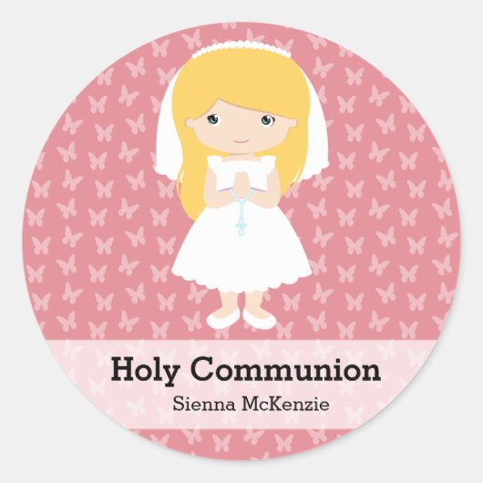 Kommunion Girl * Wählen Sie Ihre Hintergrundfarbe Runder Aufkleber (Vorderseite)