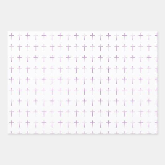 Kommunion Lavender Cross Hearts and Dots Geschenkpapier Set (Vorderseite)