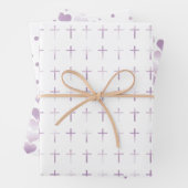Kommunion Lavender Cross Hearts and Dots Geschenkpapier Set (Beispiel)