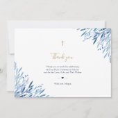 Kommunion mit blauen Blätter Danke Karte (Vorderseite)