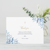 Kommunion mit blauen Blätter Danke Karte (Stehend Vorderseite)