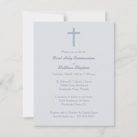 Kommunion Pastel Blue Cross Einladung (Vorderseite)
