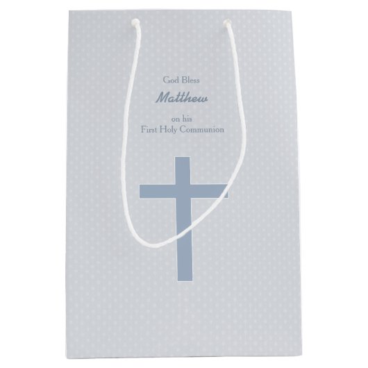 Kommunion Pastel Blue Cross Mittlere Geschenktüte (Vorderseite)