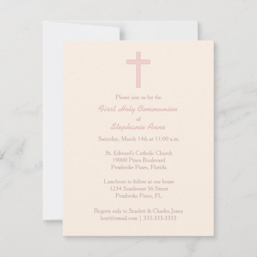 Kommunion Pastel Pink Cross Einladung (Vorderseite)