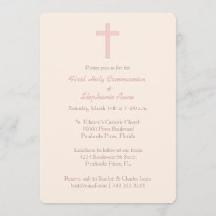 Kommunion Pastel Pink Cross Einladung