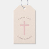 Kommunion Pastel Pink Cross Geschenkanhänger (Vorderseite)