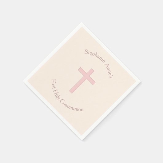 Kommunion Pastel Pink Cross Serviette (Ecke)
