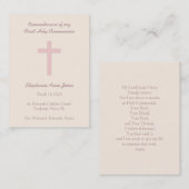 Kommunion Pastel Pink Cross Visitenkarte (Vorne/Hinten)