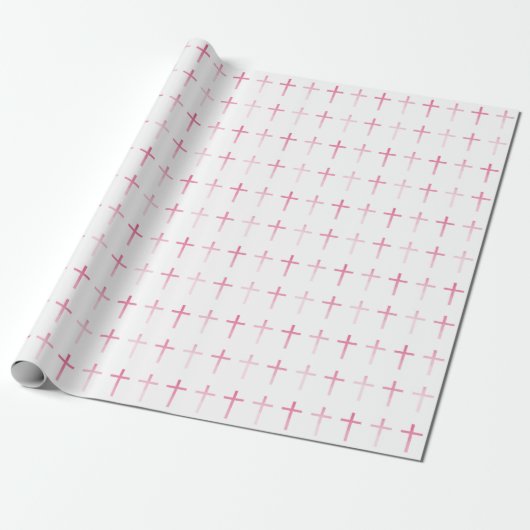 Kommunion Pink Cross Geschenkpapier (Ungerollt)