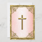 Kommunion Pink Gold Beige Perle Damaskus Kreuz Einladung (Rückseite)