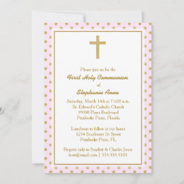 Kommunion Pink mit Gold Polka Dots Einladung