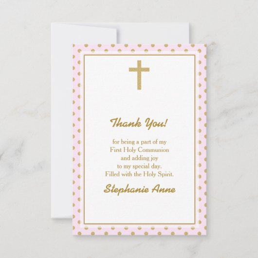 Kommunion Pink mit Gold Polka Dots Einladung (Vorderseite)
