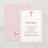 Kommunion Pink mit Gold Polka Dots Einladung (Vorne/Hinten)