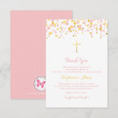 Kommunion Pink und Gold Confetti Dankeskarte (Vorne/Hinten)