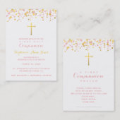 Kommunion Pink und Gold Confetti Visitenkarte (Vorne/Hinten)
