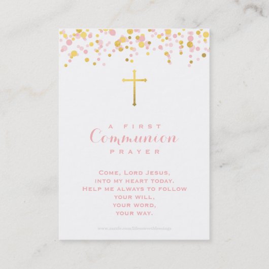 Kommunion Pink und Gold Confetti Visitenkarte (Rückseite)